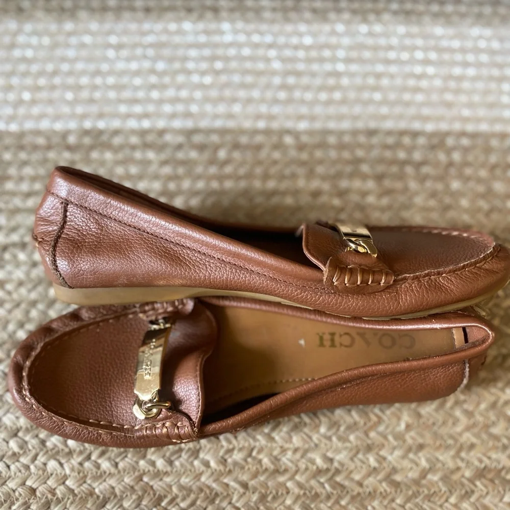 Coach Brown Leather Moccasin Loafers with Gold Tone Hardware